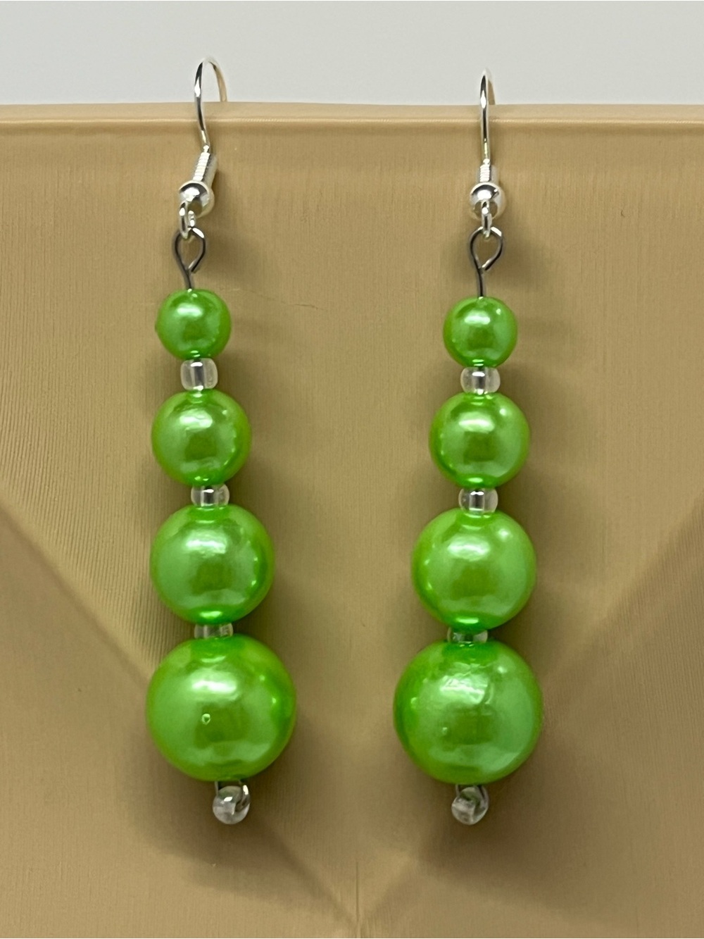 Hand Crafted Lime Green Graduated Pearl Drop Earrings